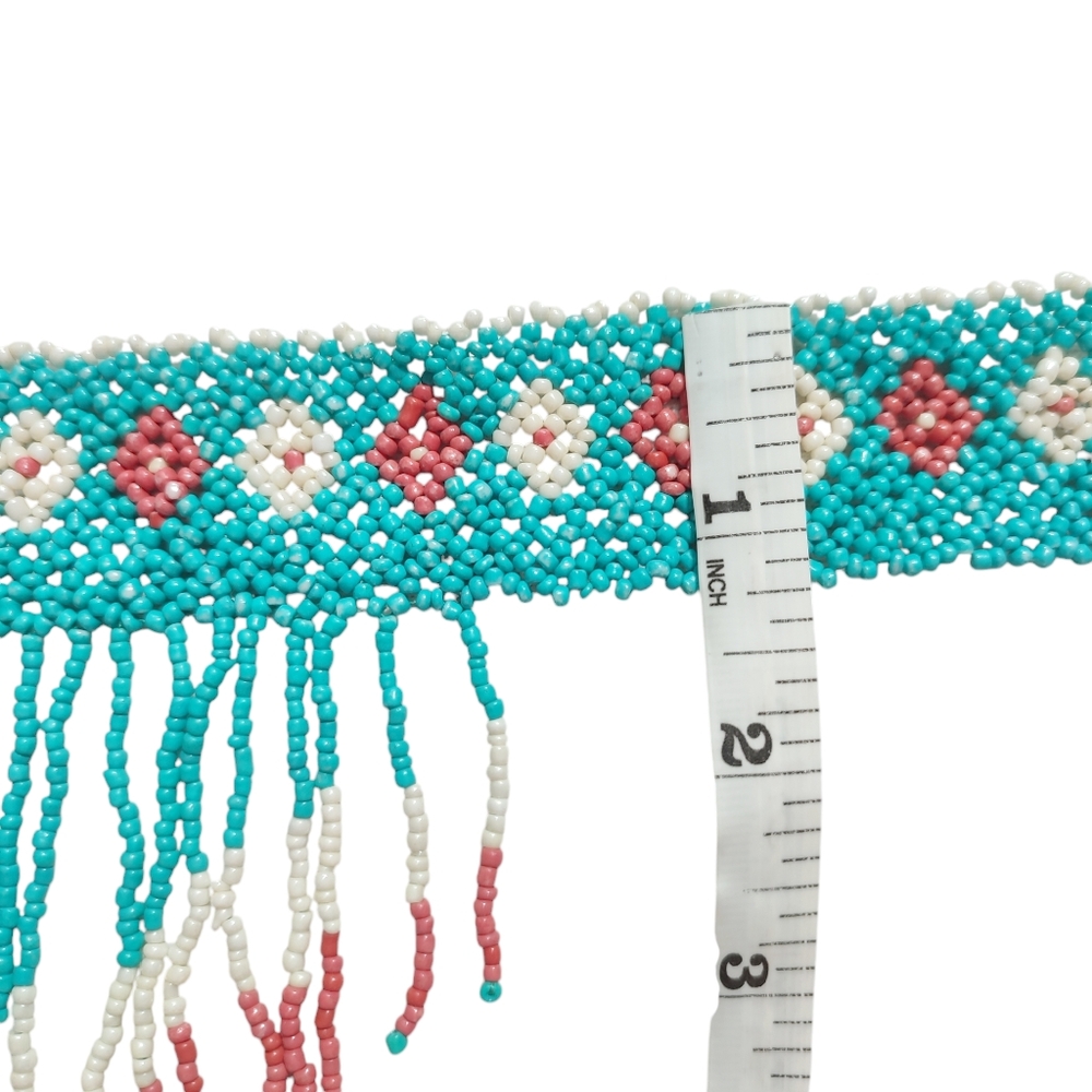Tribal Aztec Blue and Red Fringe Choker NWT - Picture 4 of 9